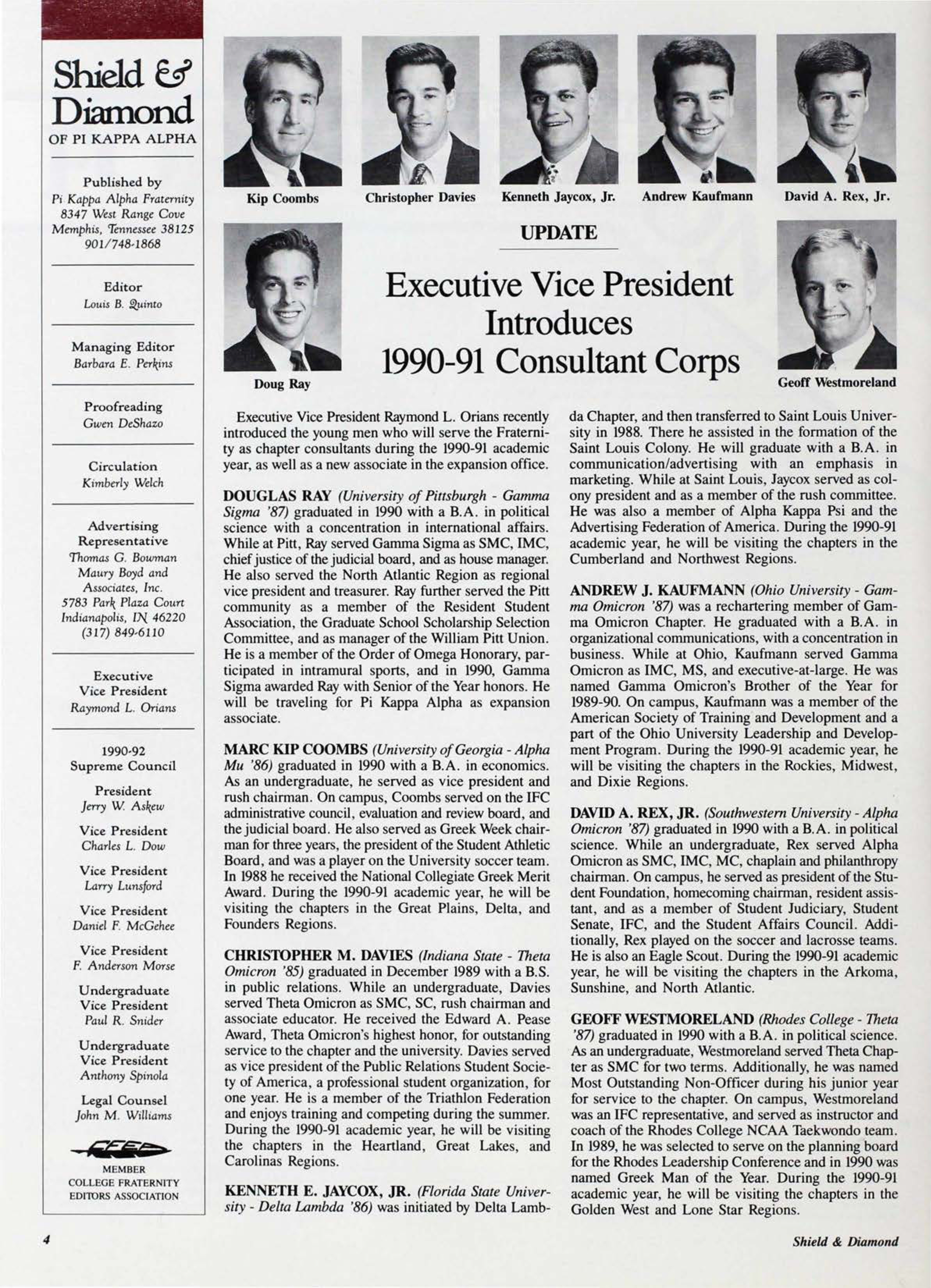 Shield & Diamond Of Pi Kappa Alpha, September 1990